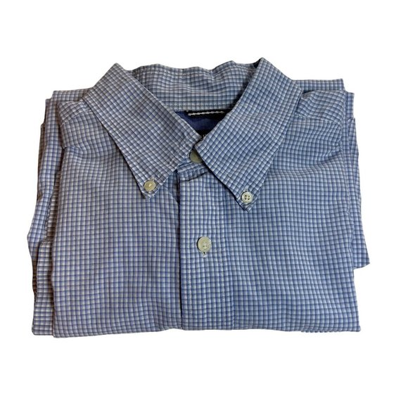 Nautica Men’s Button Up Blue White Checkered Short Sleeve Shirt -Size Large - Picture 3 of 6